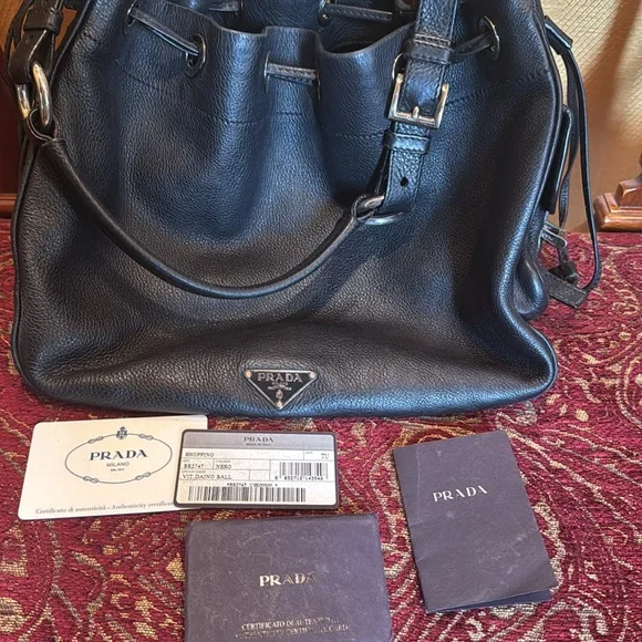 Prada Black Leather Drawstring hobo bag in very nice condition. - Picture 3 of 6
